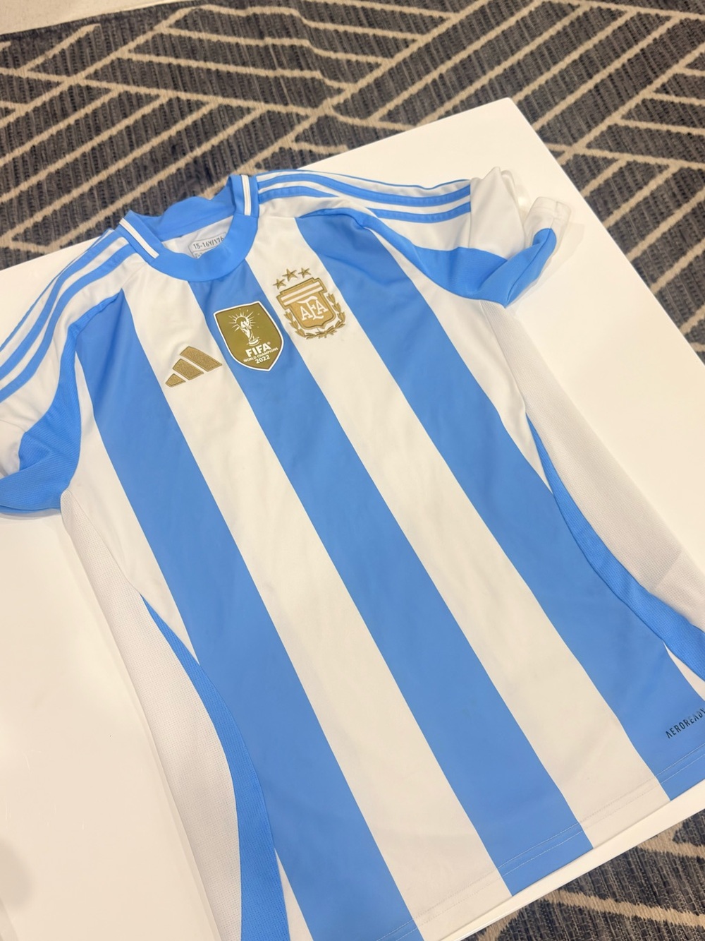adidas Kids' Argentina Stripe Soccer Jersey in Blue & White with Gold Crest